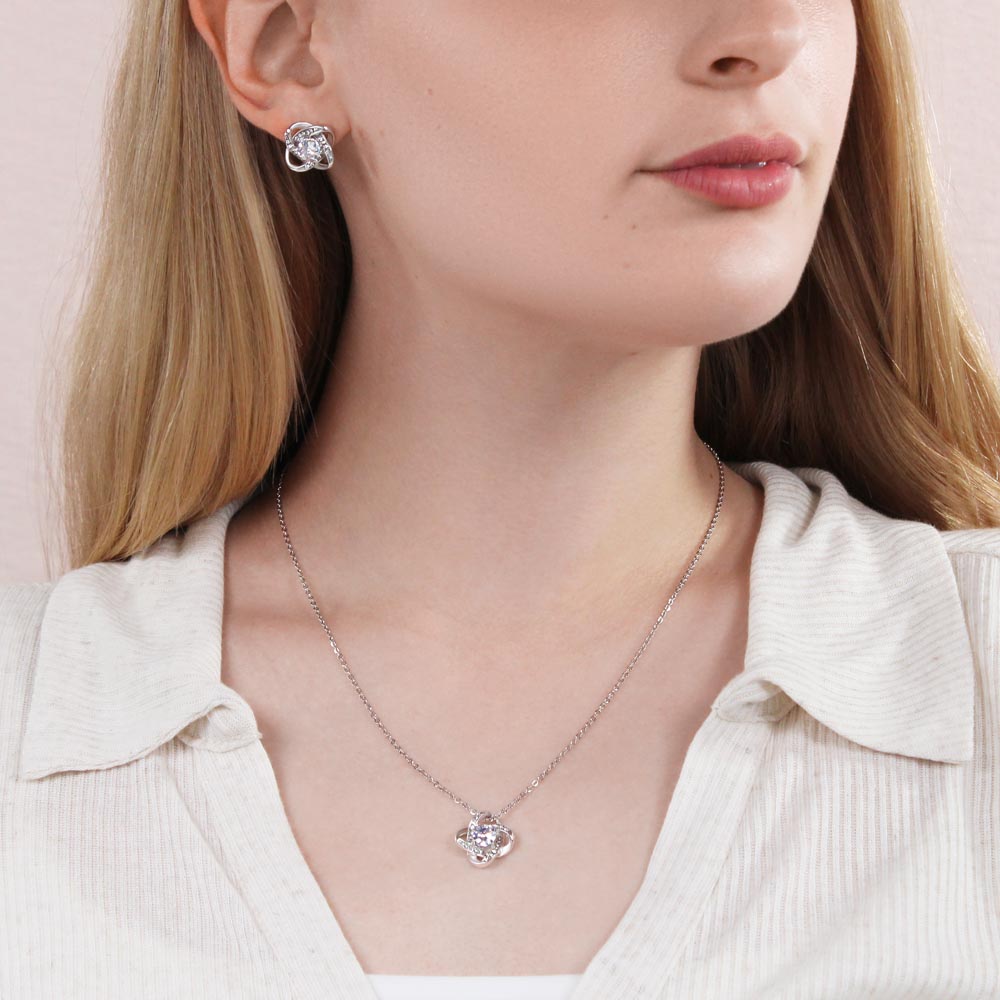 LoveKnot White Gold Earring & Necklace Set