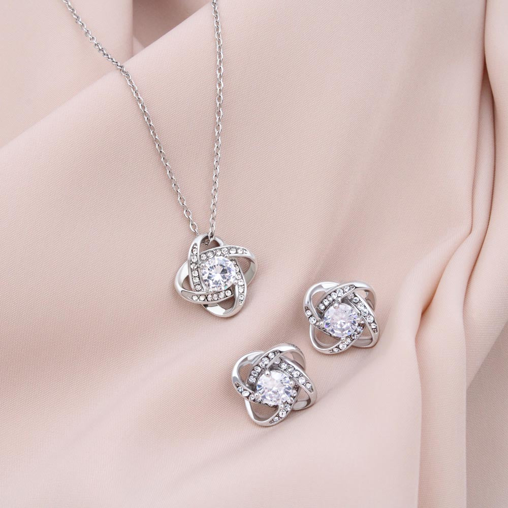 LoveKnot White Gold Earring & Necklace Set