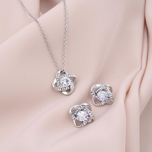 LoveKnot White Gold Earring & Necklace Set