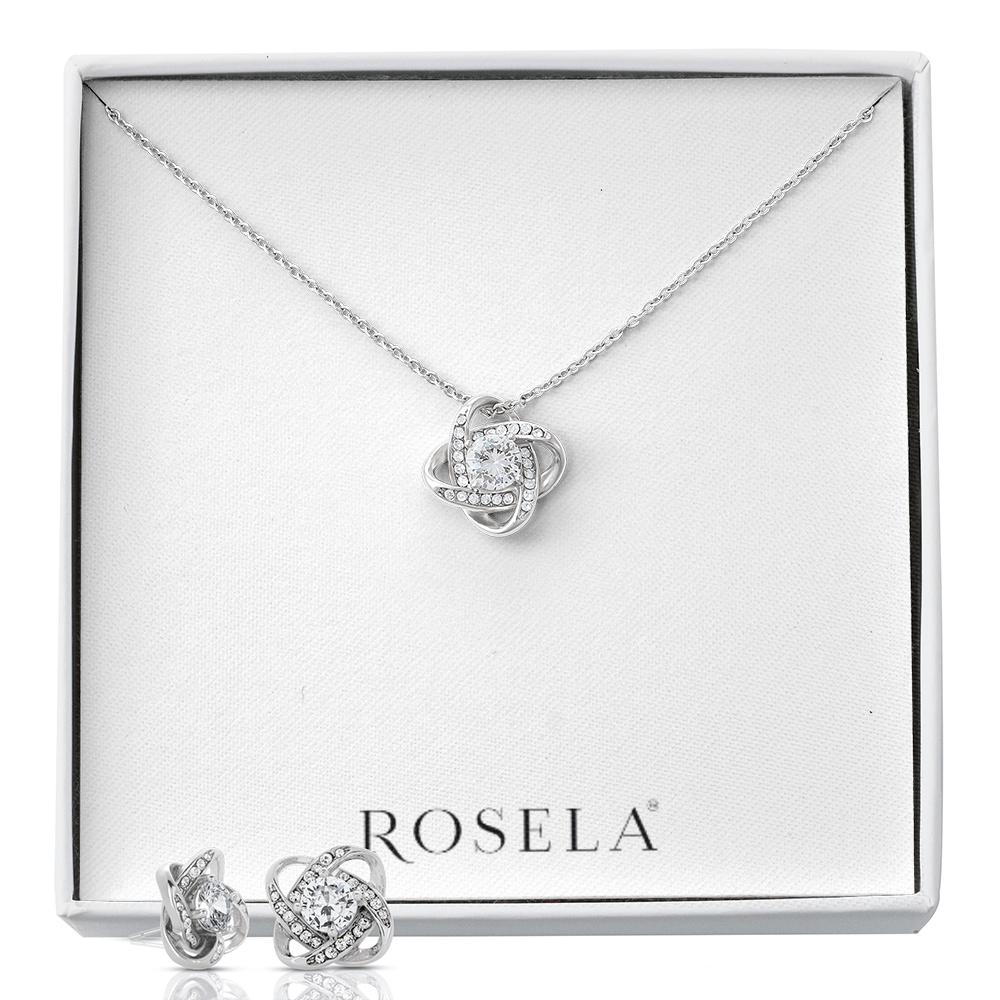LoveKnot White Gold Earring & Necklace Set