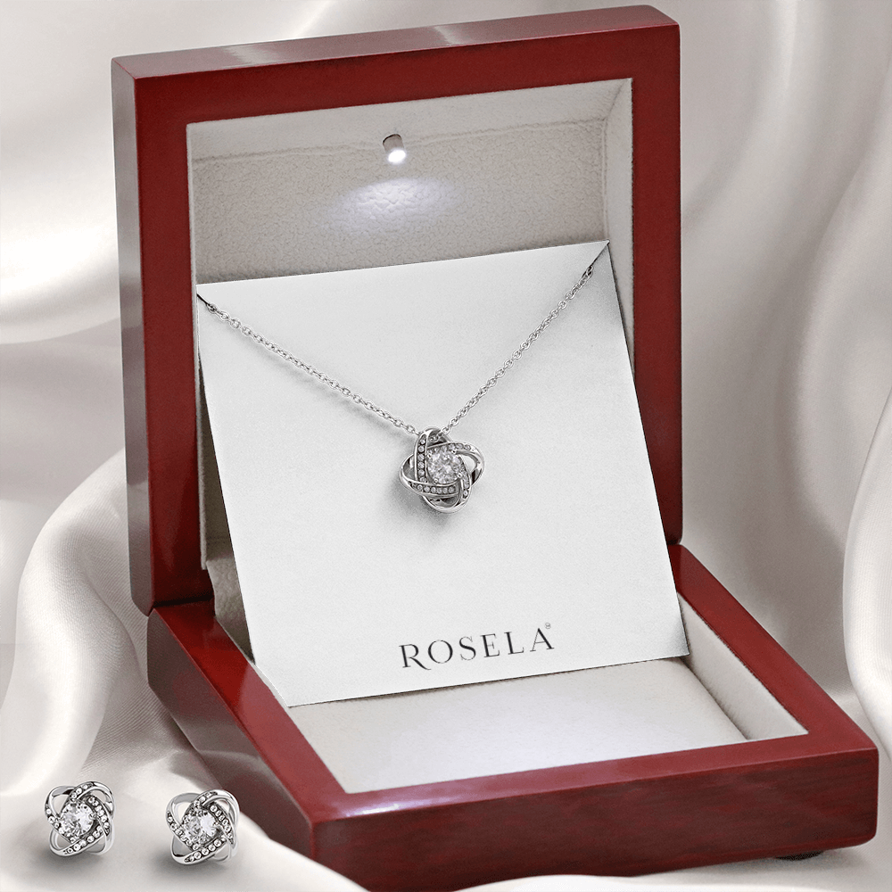 LoveKnot White Gold Earring & Necklace Set