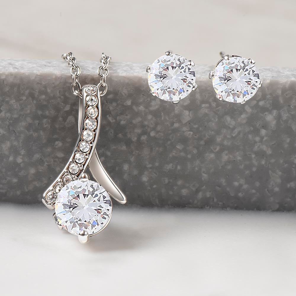 Alluring Beauty White Gold Earring & Necklace Set