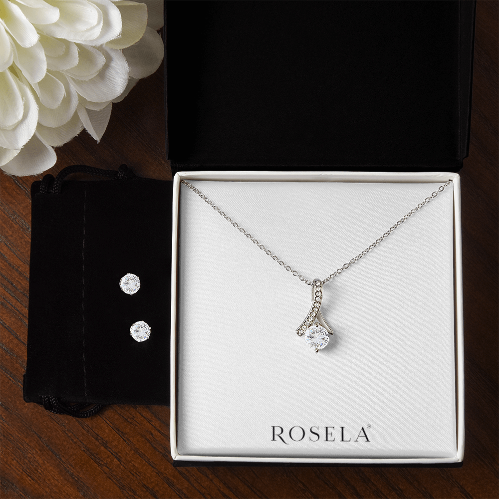 Alluring Beauty White Gold Earring & Necklace Set