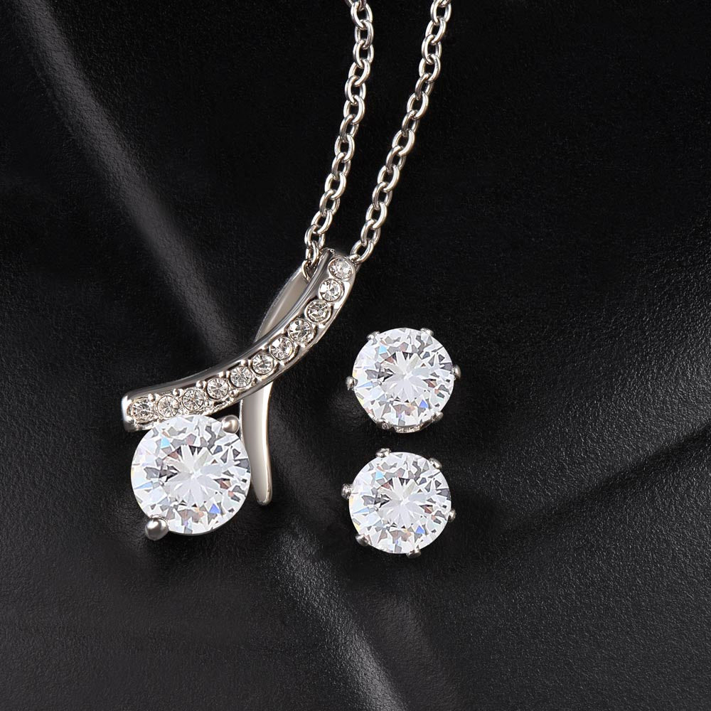 Alluring Beauty White Gold Earring & Necklace Set