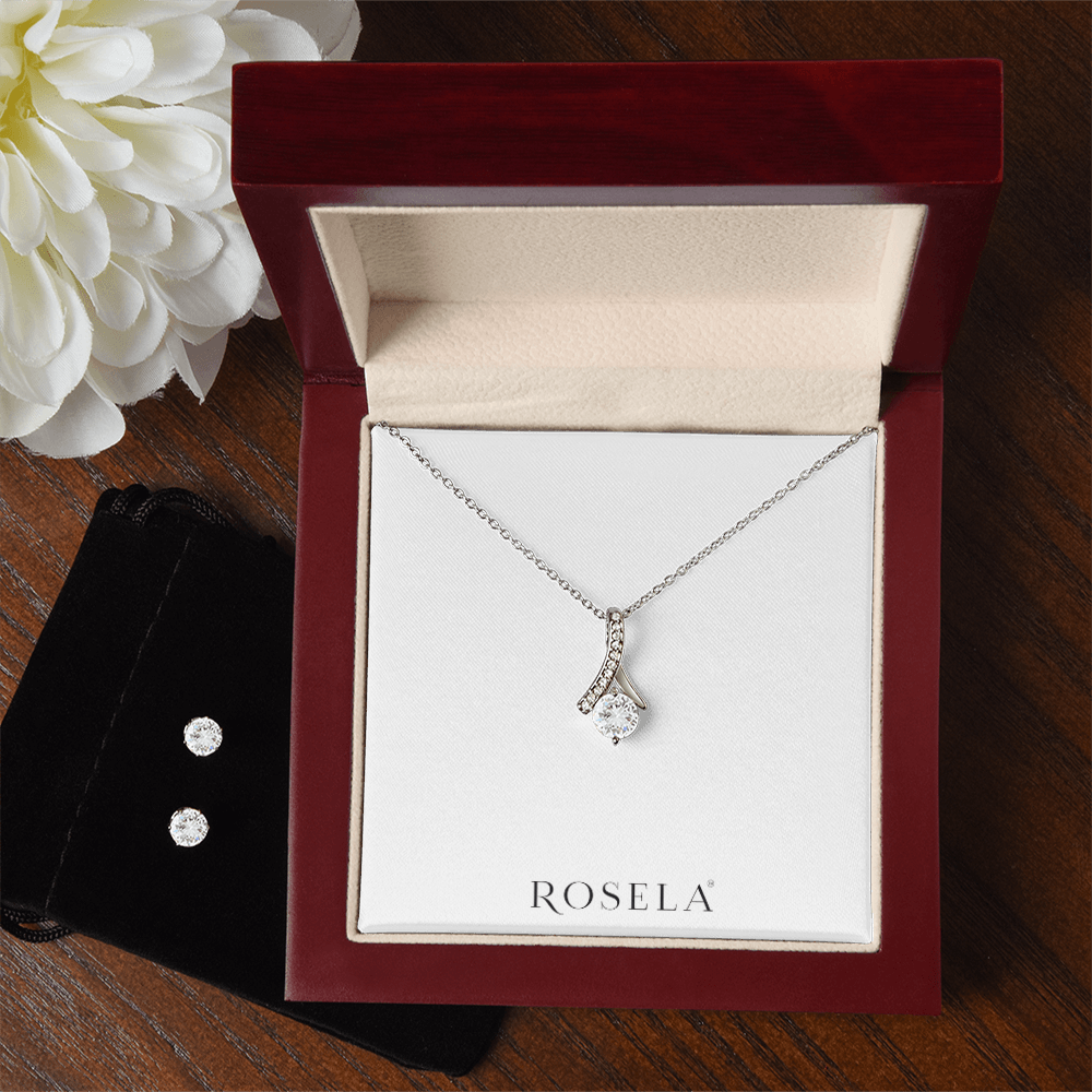 Alluring Beauty White Gold Earring & Necklace Set